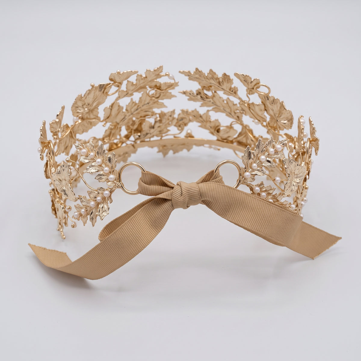 Golden Leaf Pearl Crown Accessory