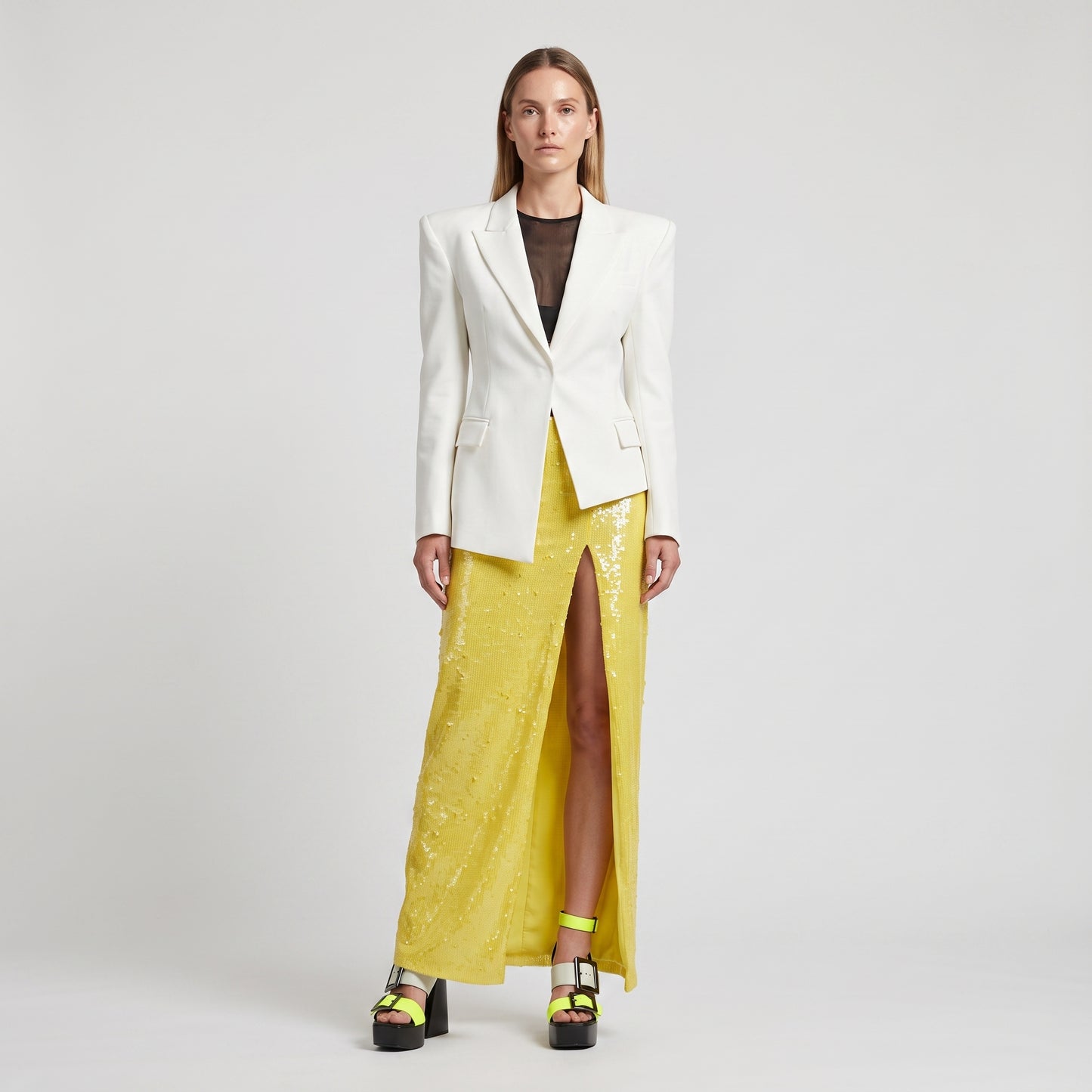 Radiant Yellow Sequin Midi Skirt