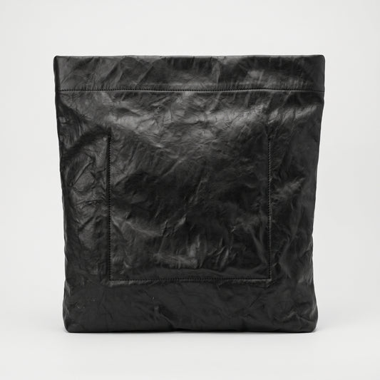 Black Textured Leather Tote Bag