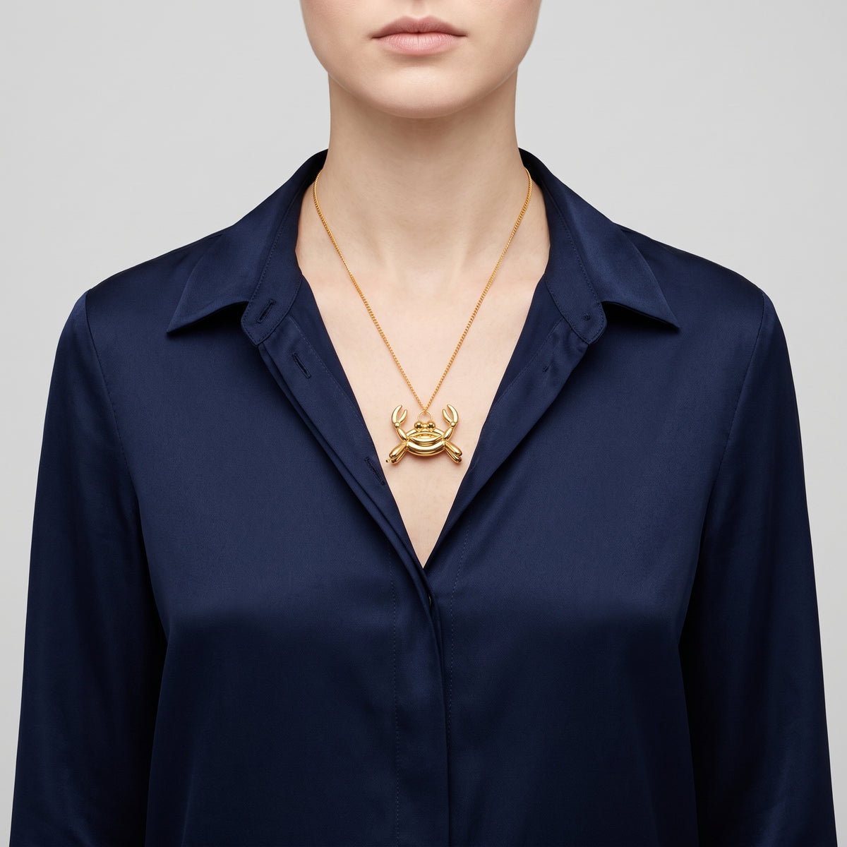 Sculptural Gold Crab Pendant Necklace