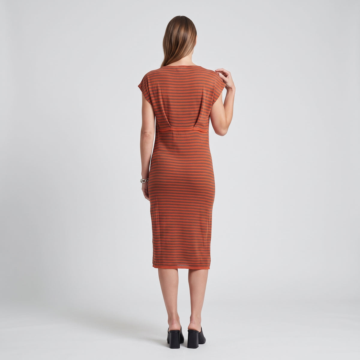 Striped Cowl Neck Jersey Dress
