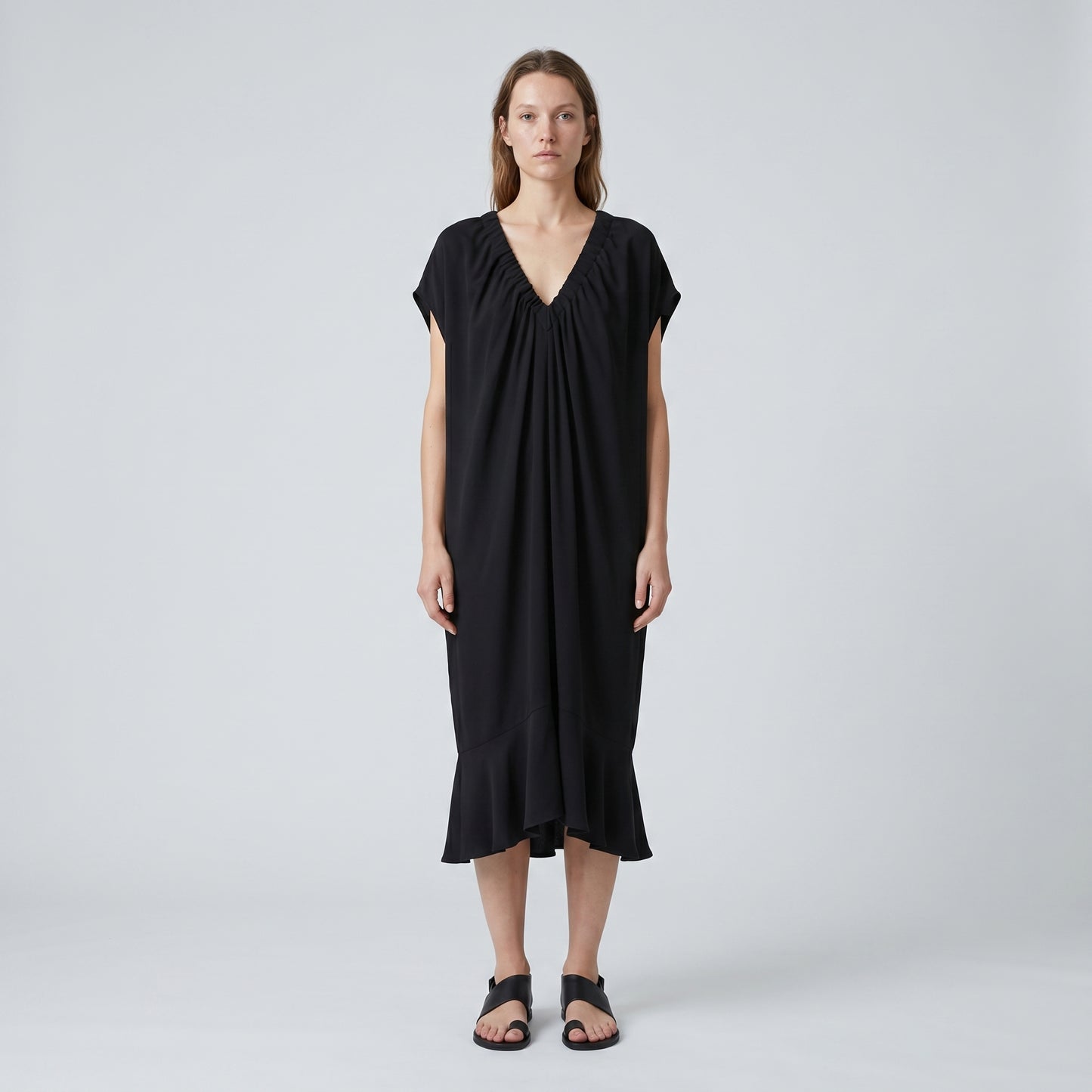 Ruched V-Neck Flounce Dress