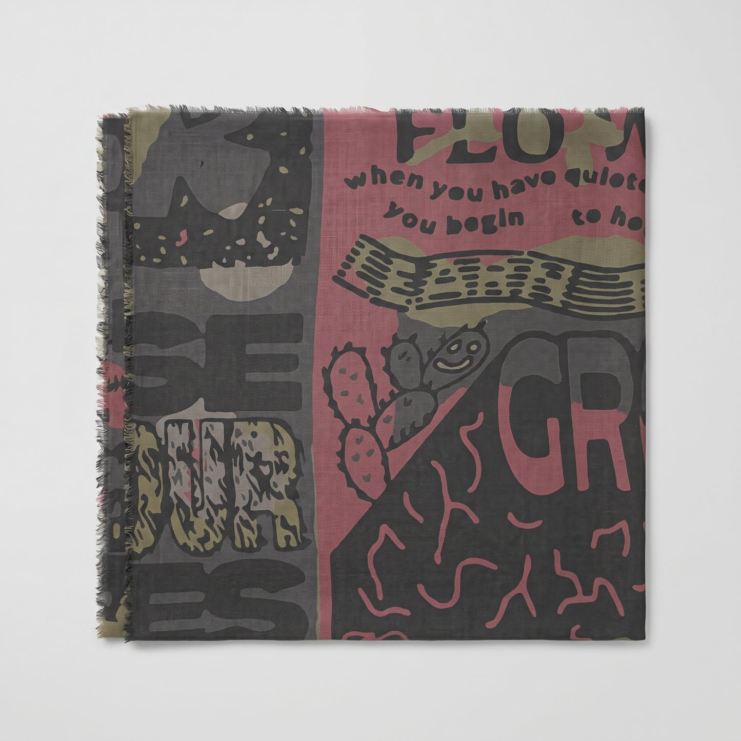 Graphic Print Fringed Square Scarf