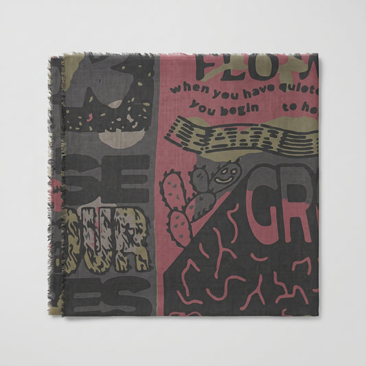 Graphic Print Fringed Square Scarf