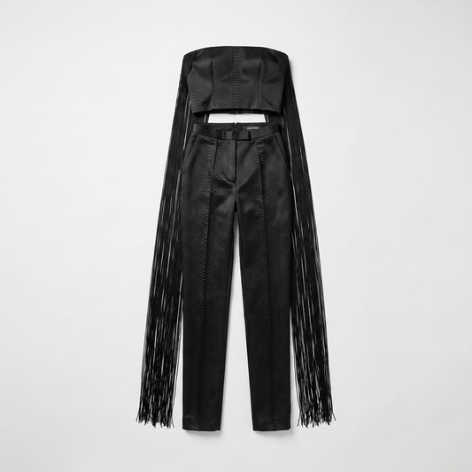 Fringe Embellished Strapless Trouser Set