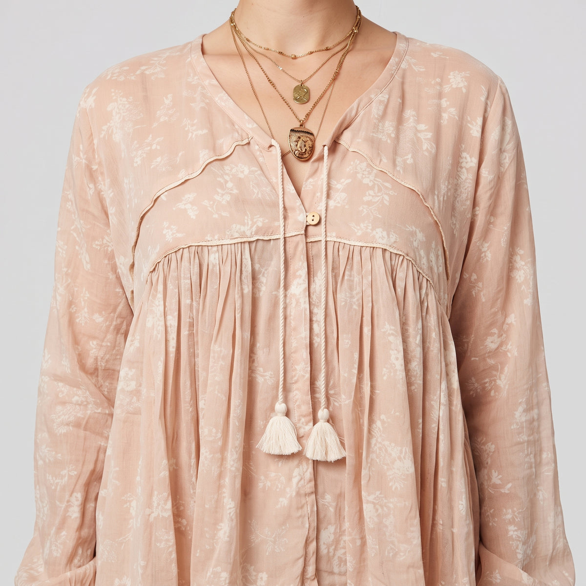 Floral Print Tassel Peplum Blouse