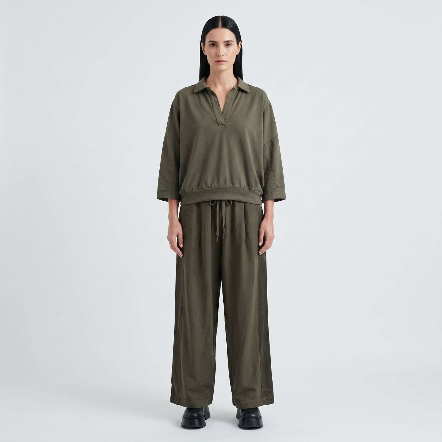 Relaxed Olive Collared Pullover