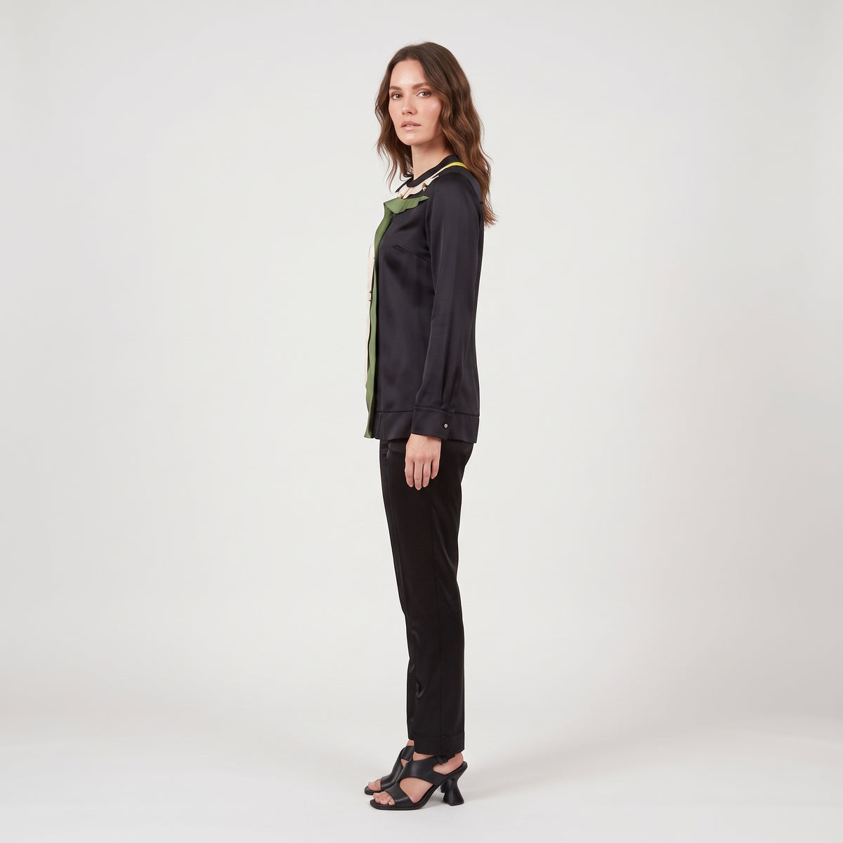 Ruffled Multi-Tone Black Blouse
