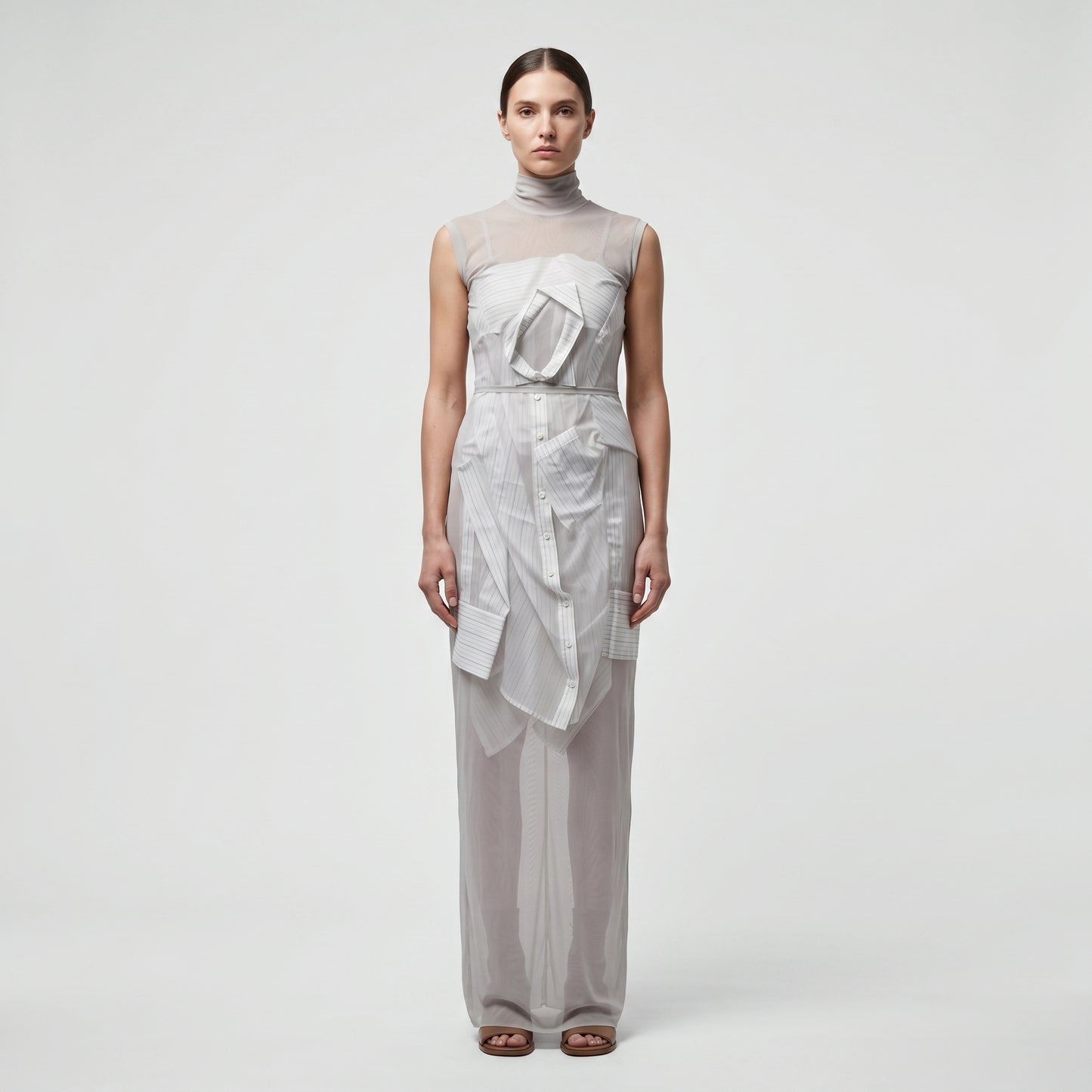 Deconstructed Pinstripe Mesh Dress