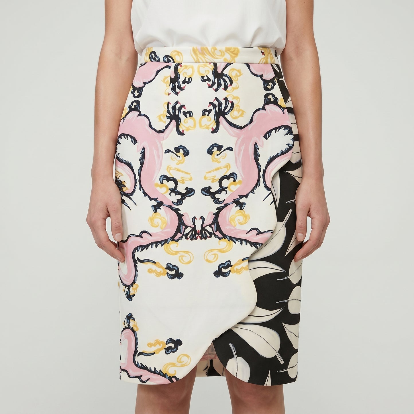 Abstract Print Asymmetric Pencil Skirt