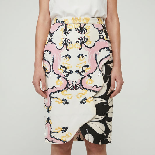 Abstract Print Asymmetric Pencil Skirt