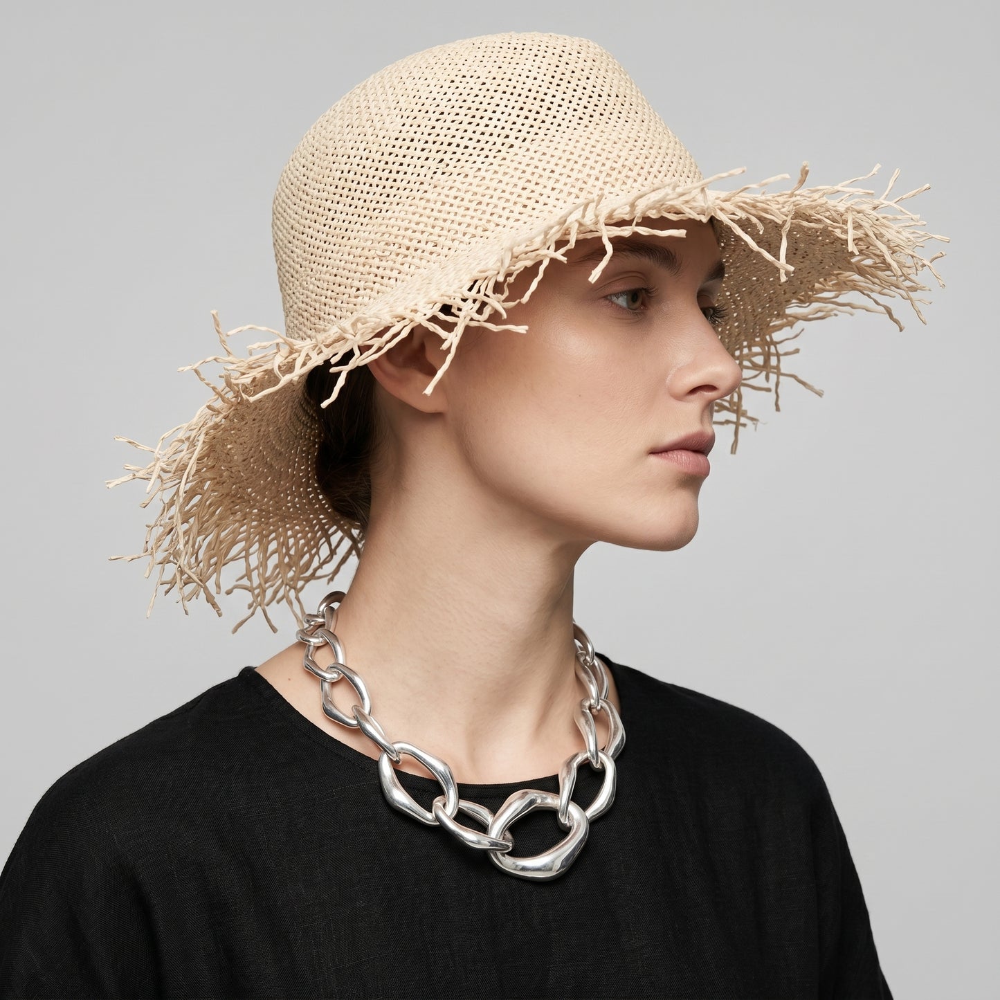 Frayed Brim Straw Fedora Hat