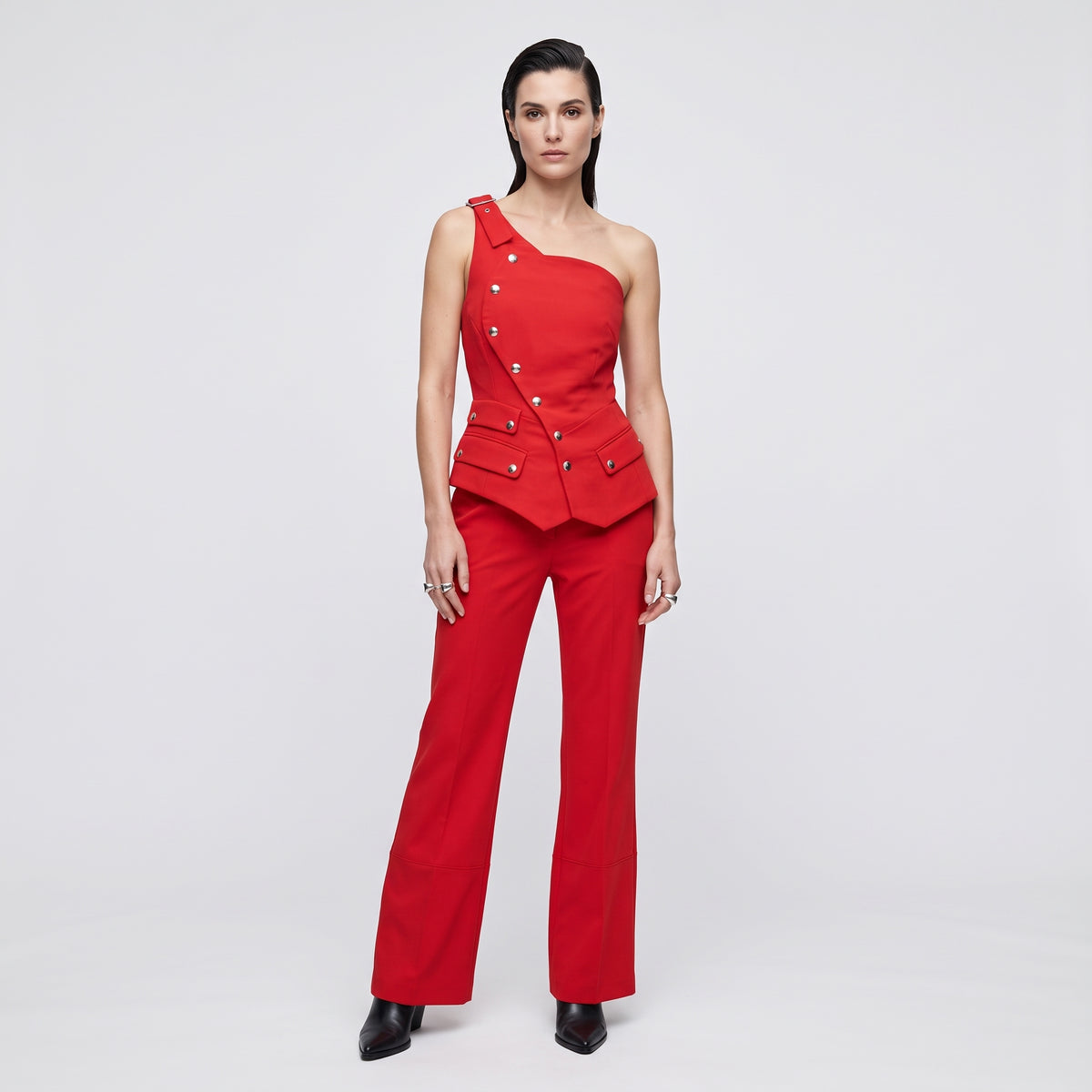 One-Shoulder Peplum Tailored Jumpsuit