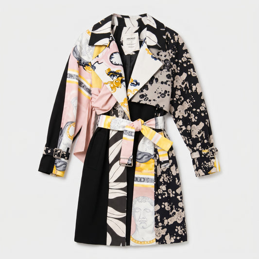 Graphic Patchwork Statement Trench Coat