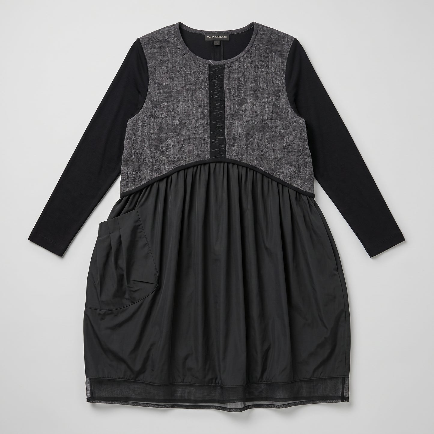 Textured Panel Long Sleeve Dress
