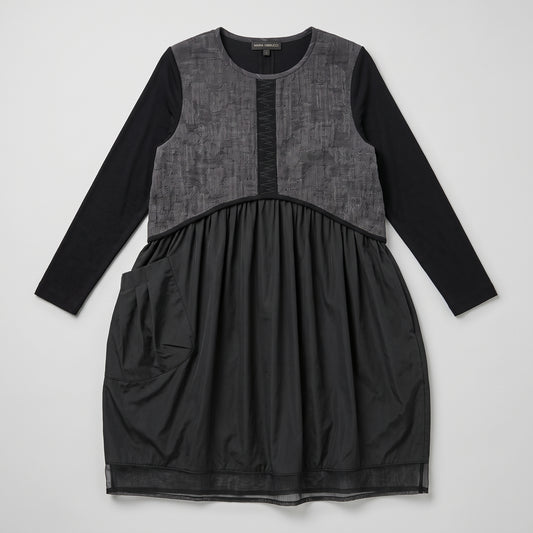 Textured Panel Long Sleeve Dress