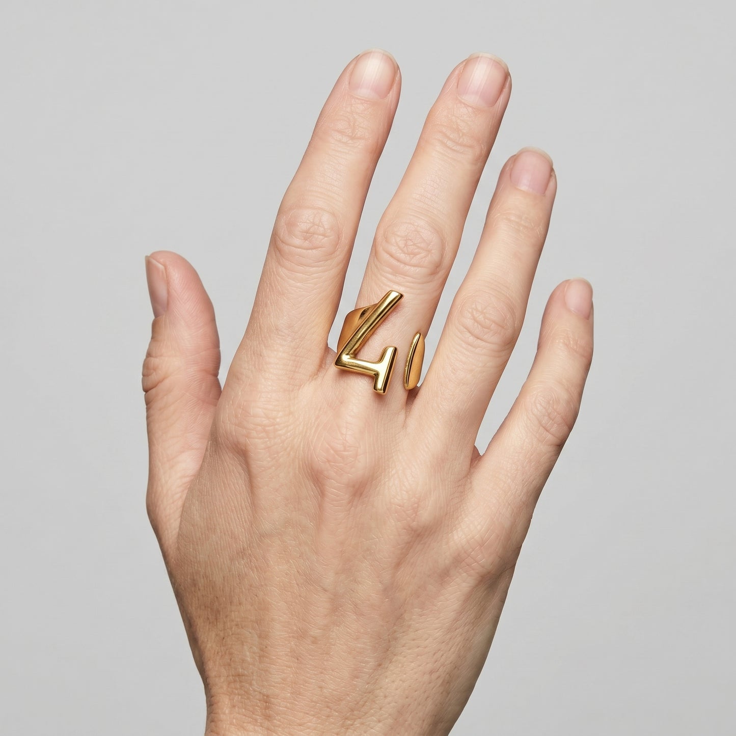 Sculptural Number Four Gold Ring