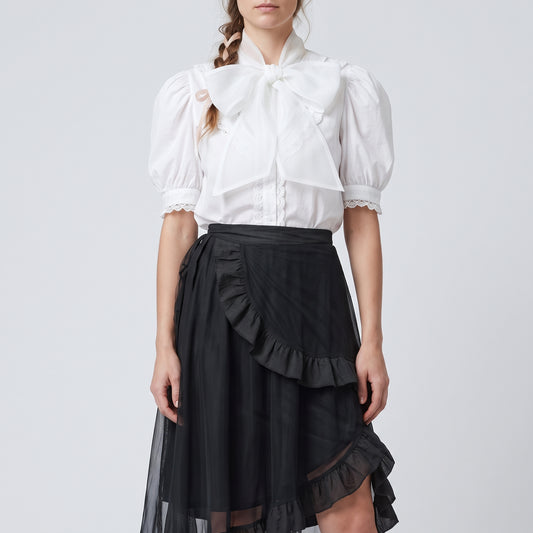 Ruffled Tulle Midi Skirt