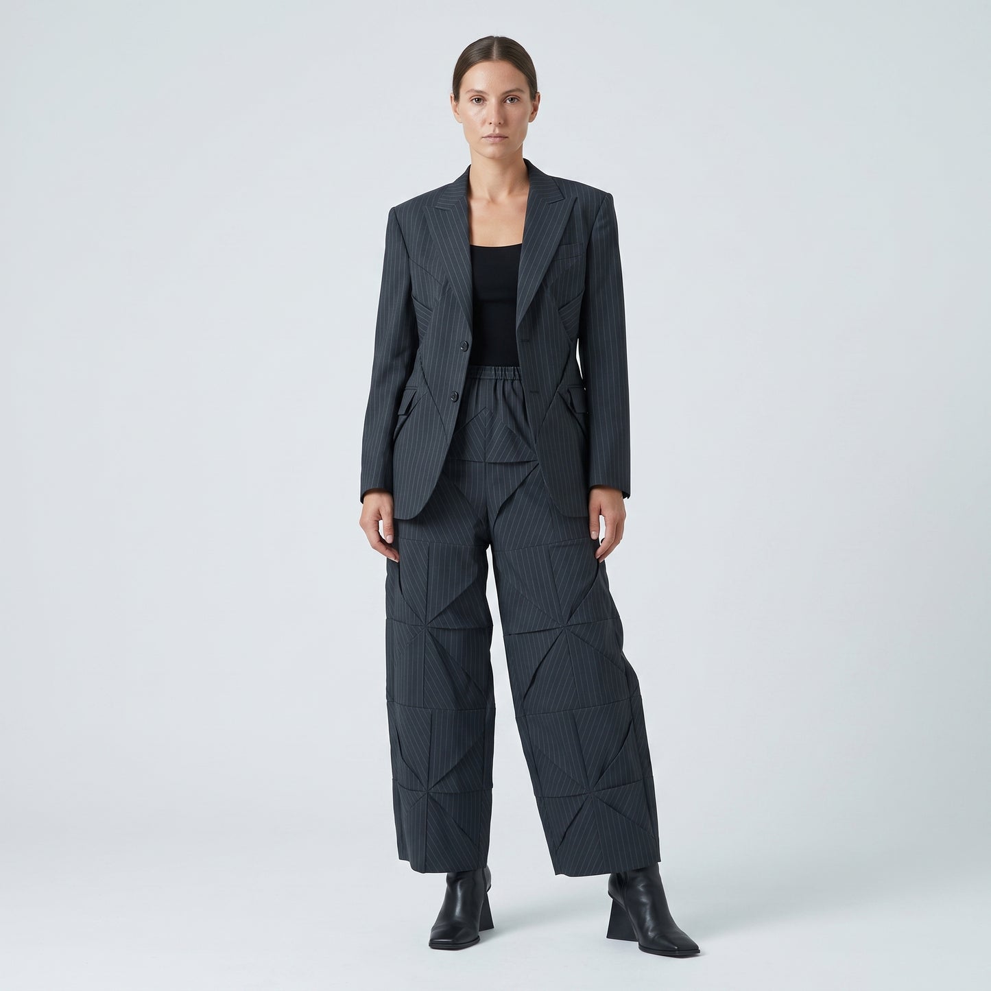 Architectural Pinstripe Wide-Leg Trousers
