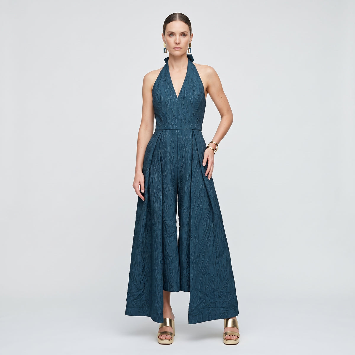 Textured Halter Neck Culotte Jumpsuit