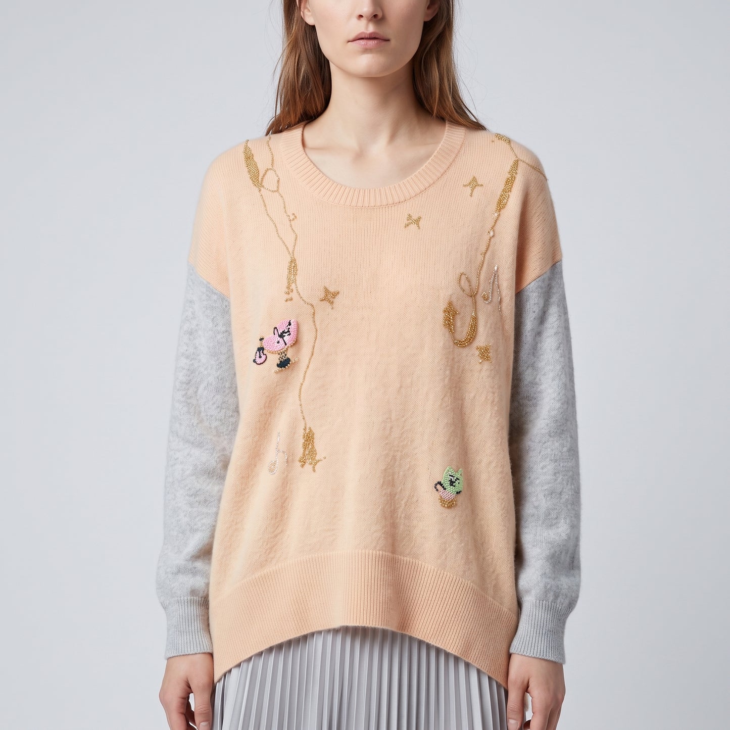 Embroidered Wool Blend Sweater