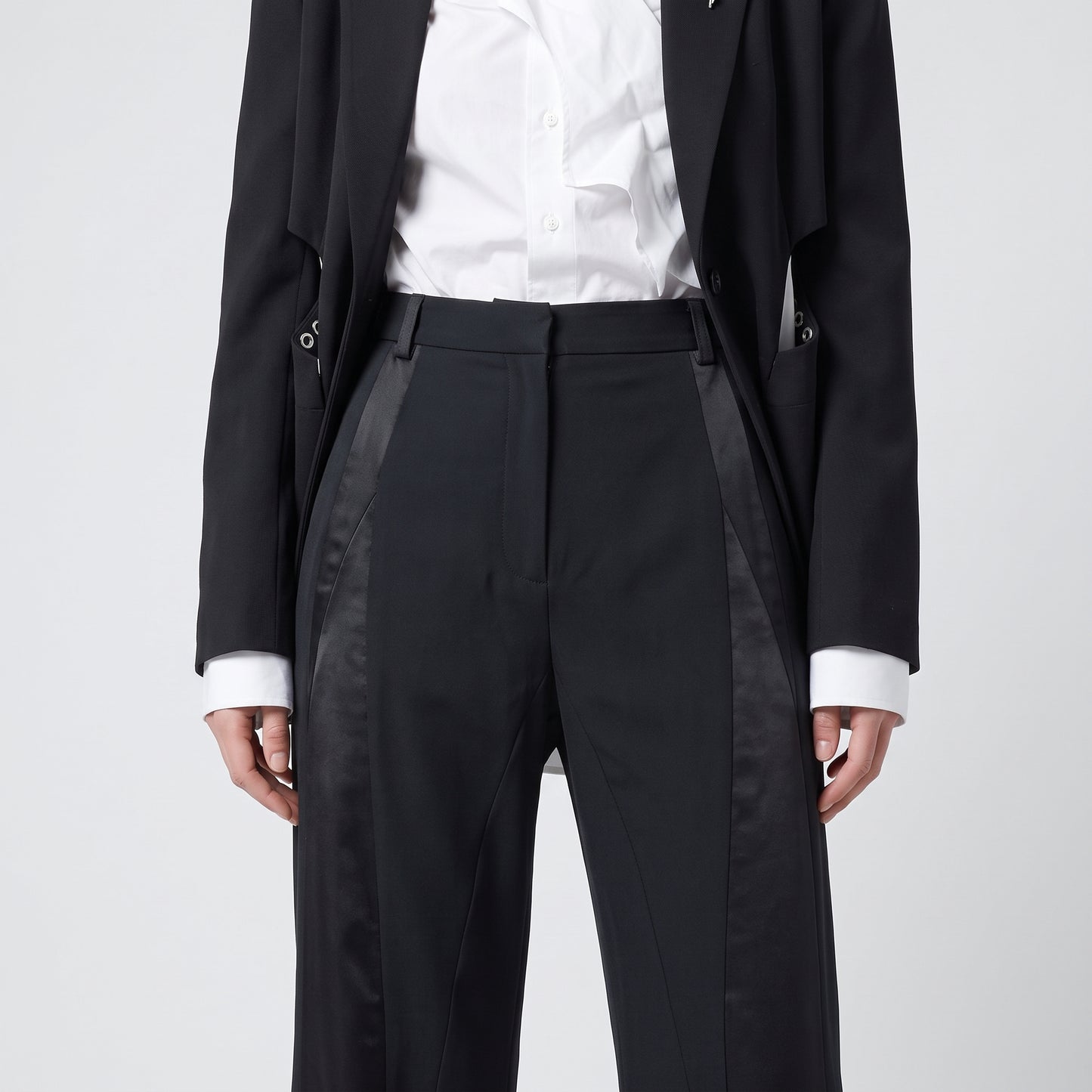 Tailored Satin-Paneled Black Trousers