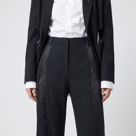 Tailored Satin-Paneled Black Trousers