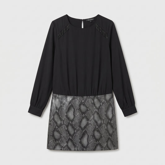 Embellished Snakeskin Print Mini Dress