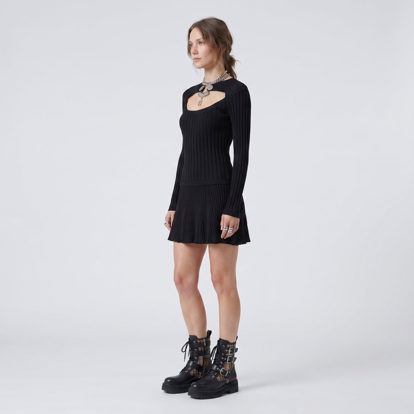 Ribbed Knit Cutout Mini Dress
