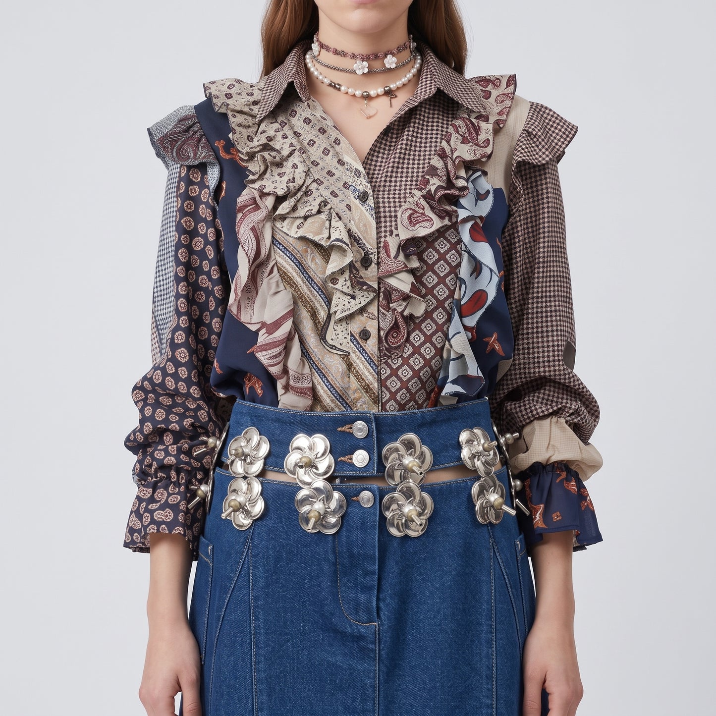 Embellished Flower Denim Mini Skirt