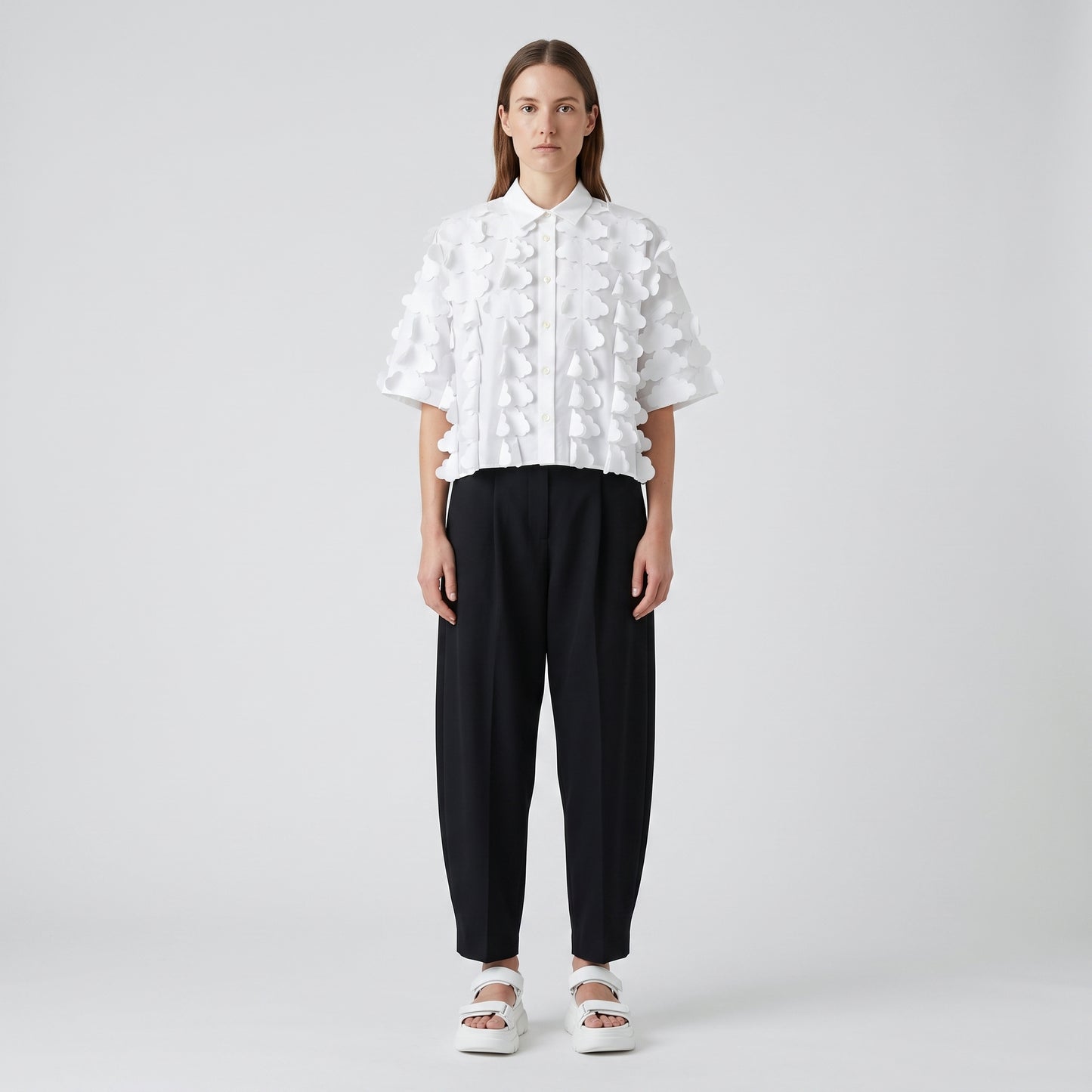 Textured White Appliqué Shirt