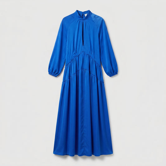 Elegant Cobalt Keyhole Midi Dress