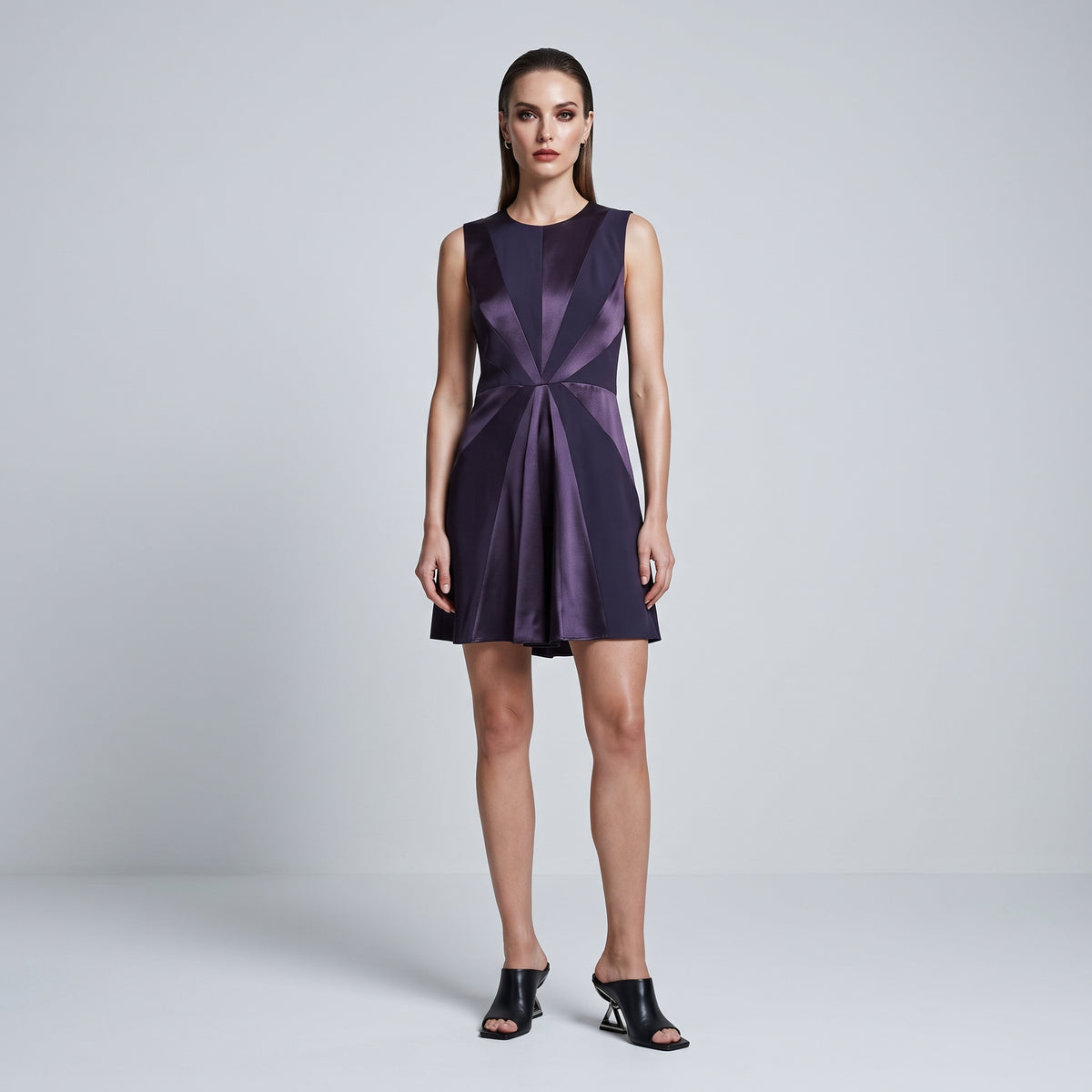 Satin Paneled Sleeveless Mini Dress