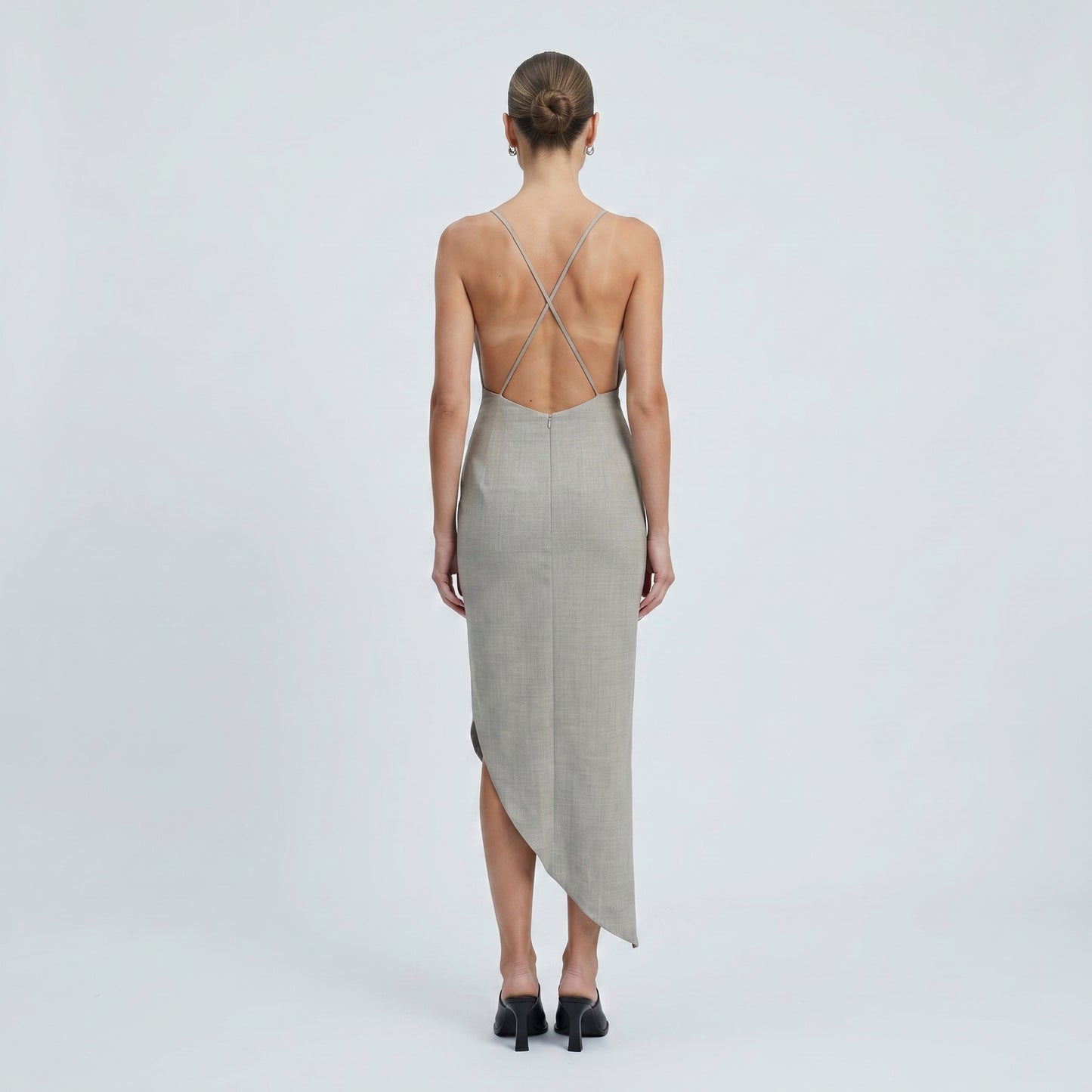 Asymmetric Ruched Midi Dress