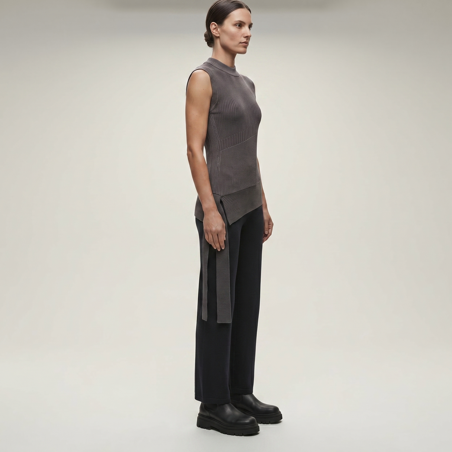 Asymmetric Ribbed Knit Sleeveless Top