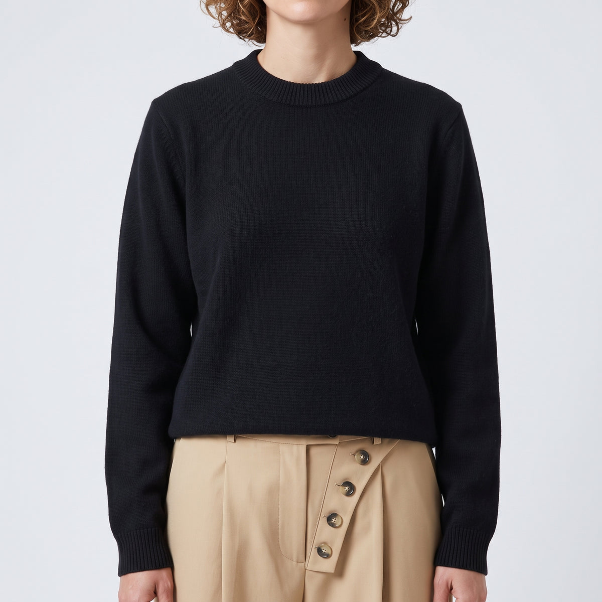 Classic Black Crewneck Knit Sweater