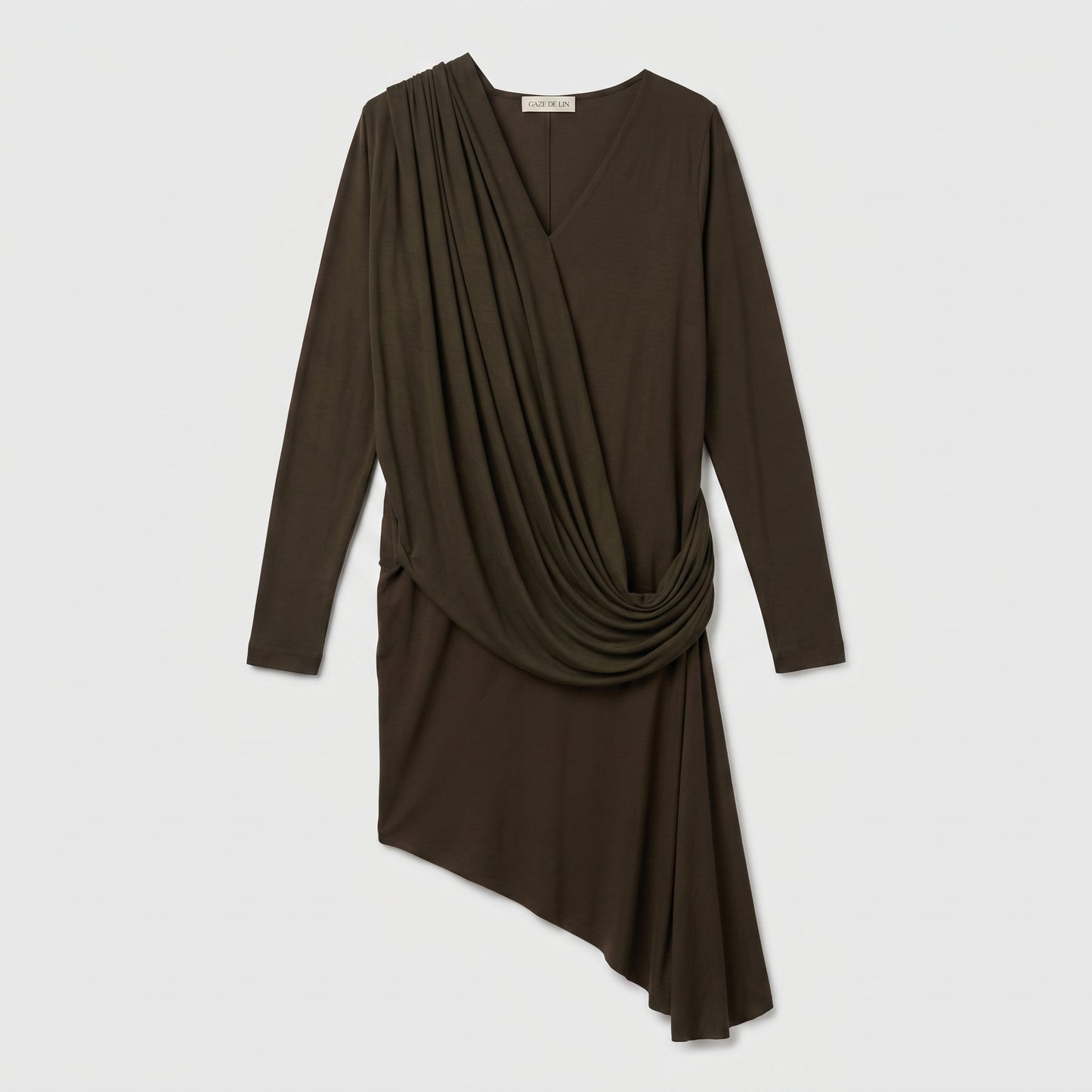 Draped Asymmetric Long Sleeve Dress