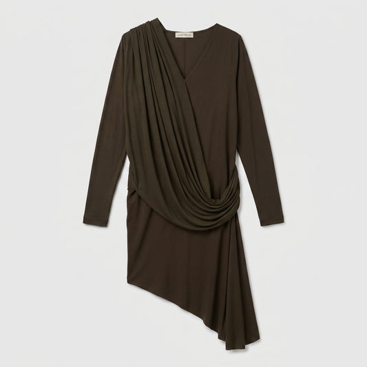 Draped Asymmetric Long Sleeve Dress