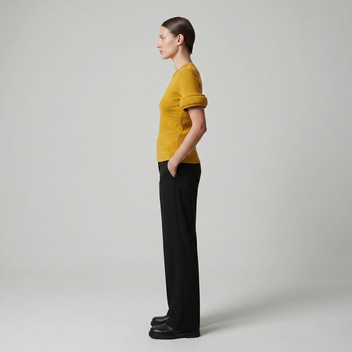 Sculptural Ribbed Mustard T-Shirt