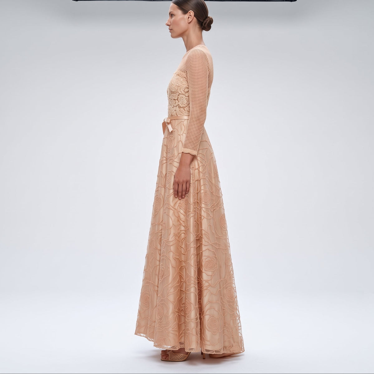 Elegant Embroidered Rose Evening Gown