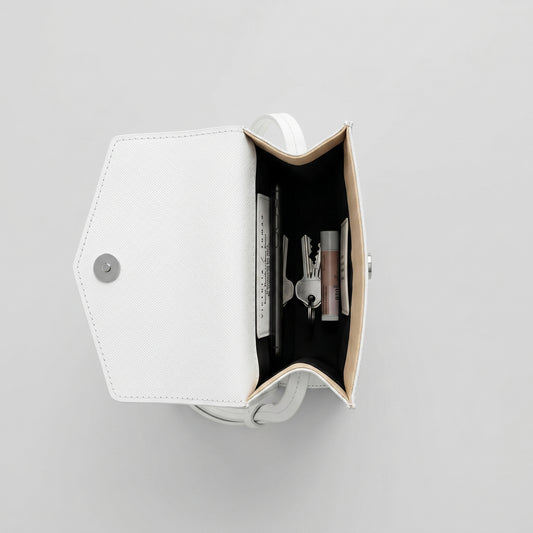 Minimalist White Leather Phone Pouch