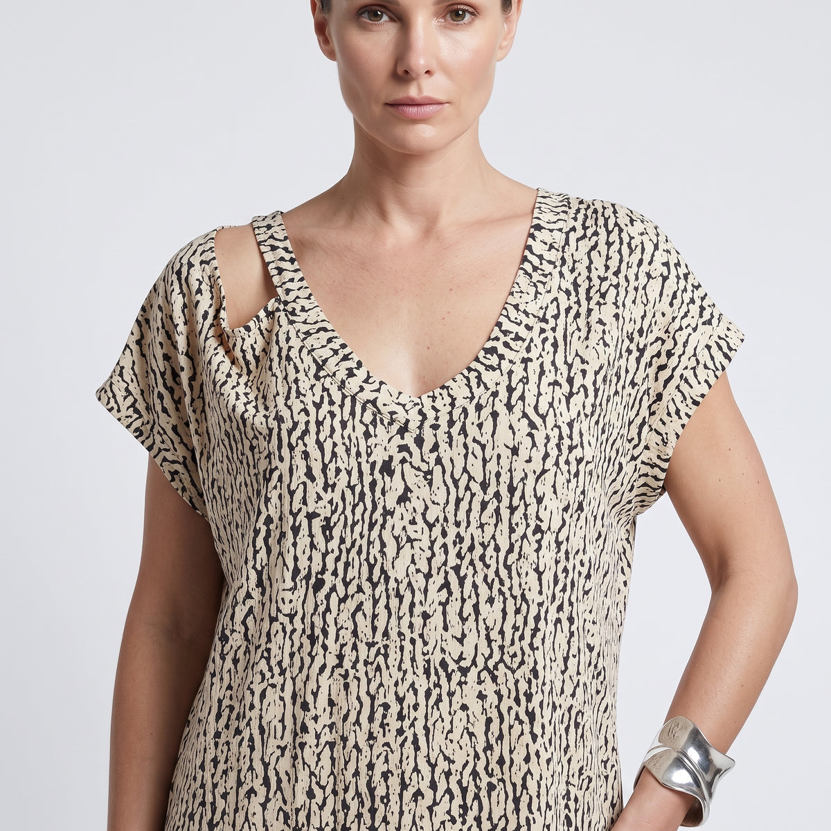 Abstract Print Cap Sleeve Top