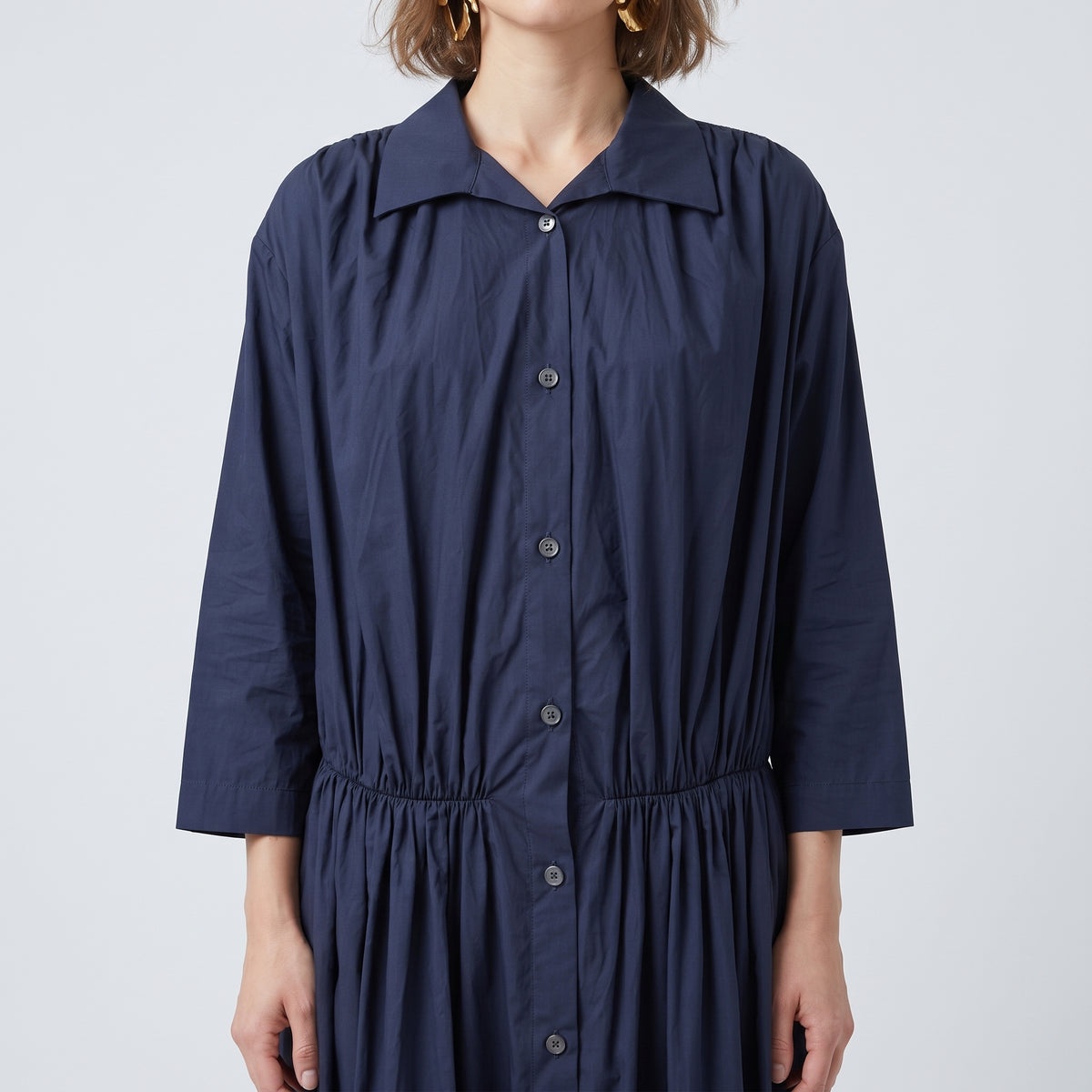 Gathered Waist Button Down Dress