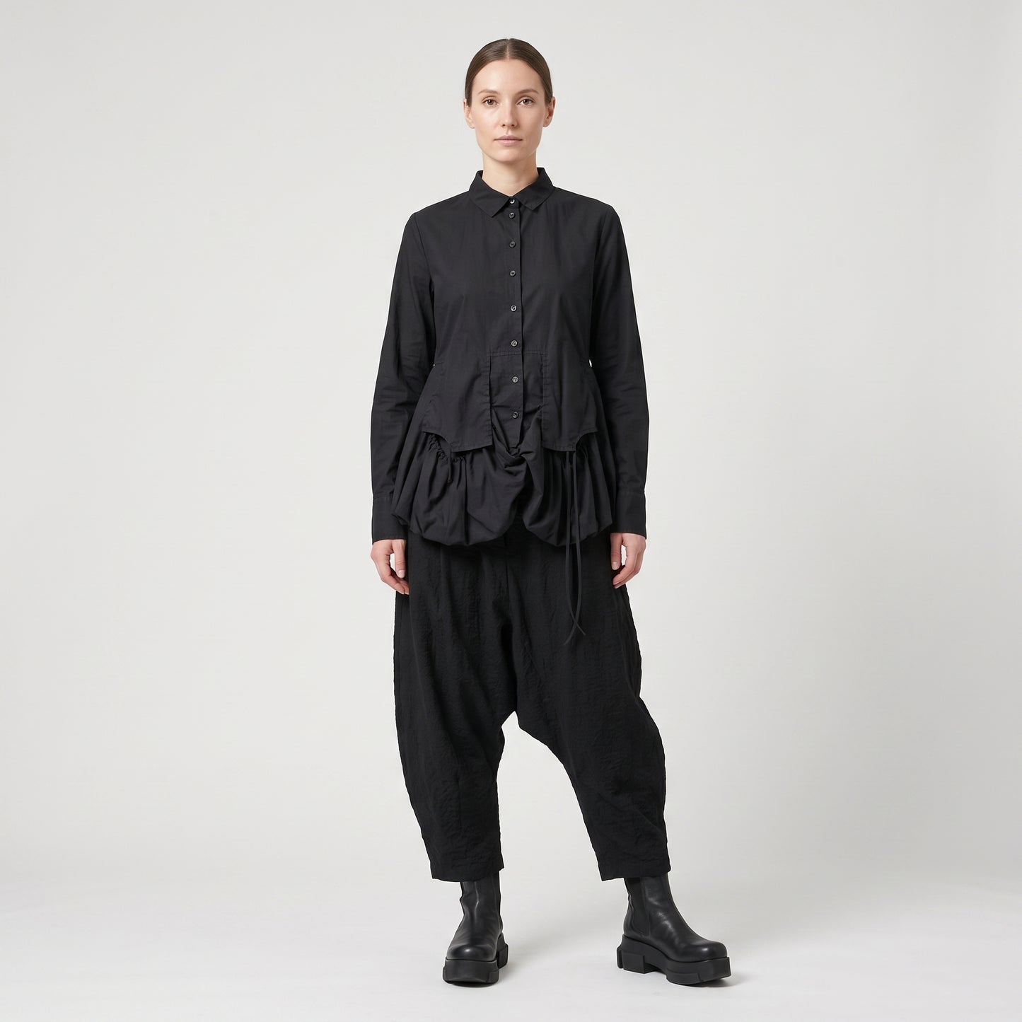 Structured Gathered Hem Cotton Shirt