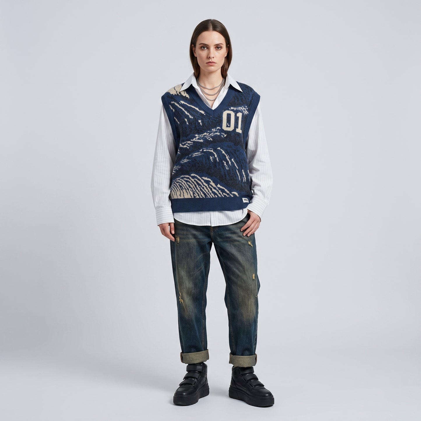 Graphic Knit V-Neck Vest