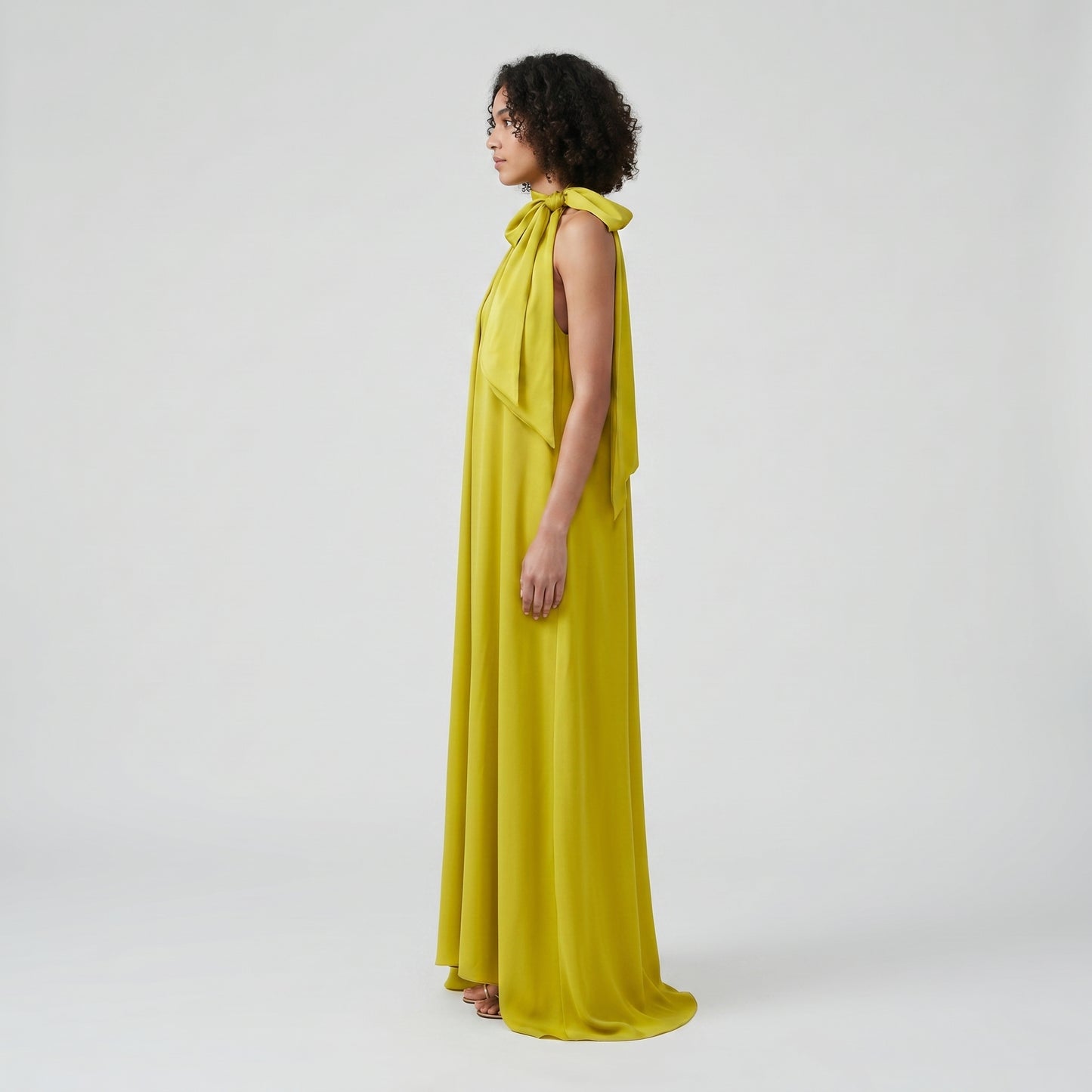 Chartreuse Silk Bow Neck Dress