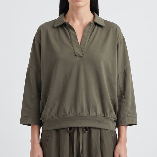 Relaxed Olive Collared Pullover