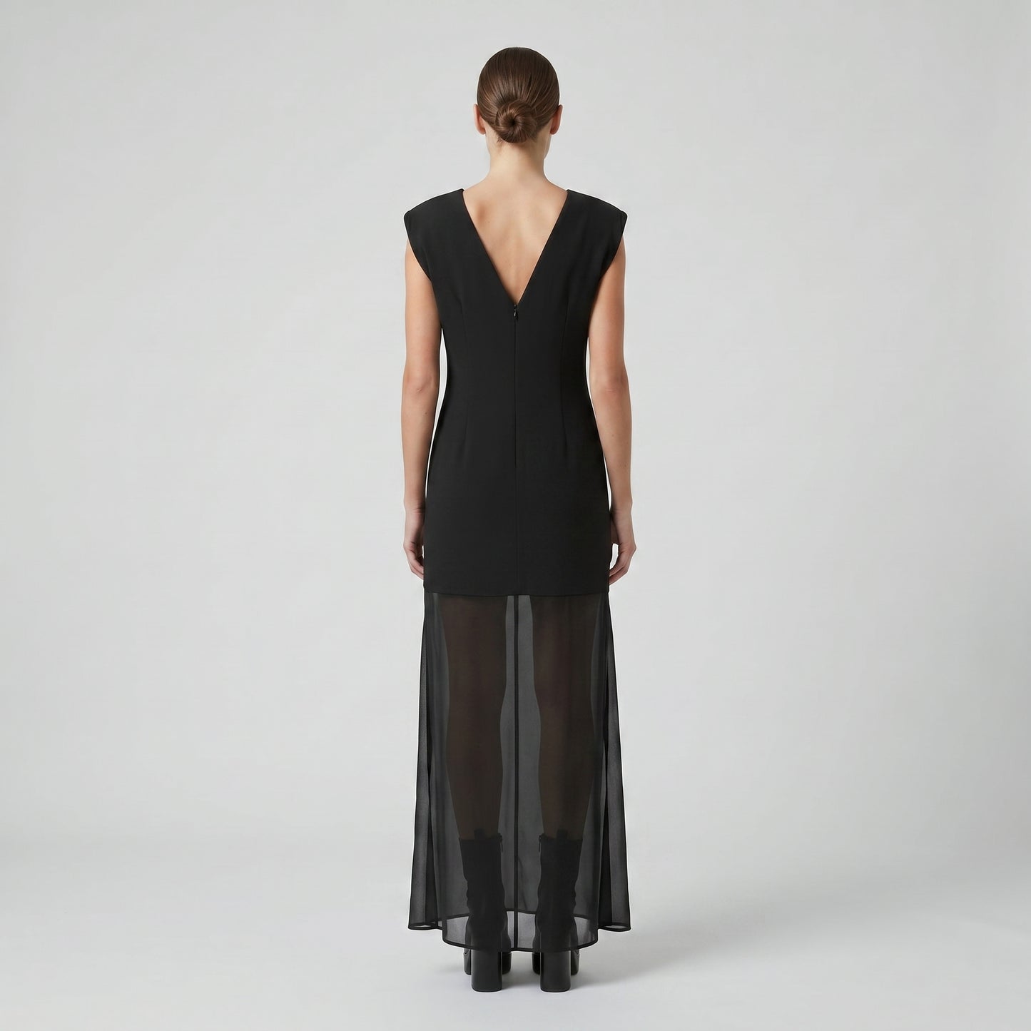 Sleeveless Sheer-Hem Maxi Dress