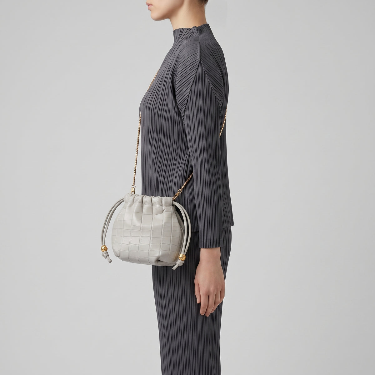 Croc-Effect Leather Pouch Bag