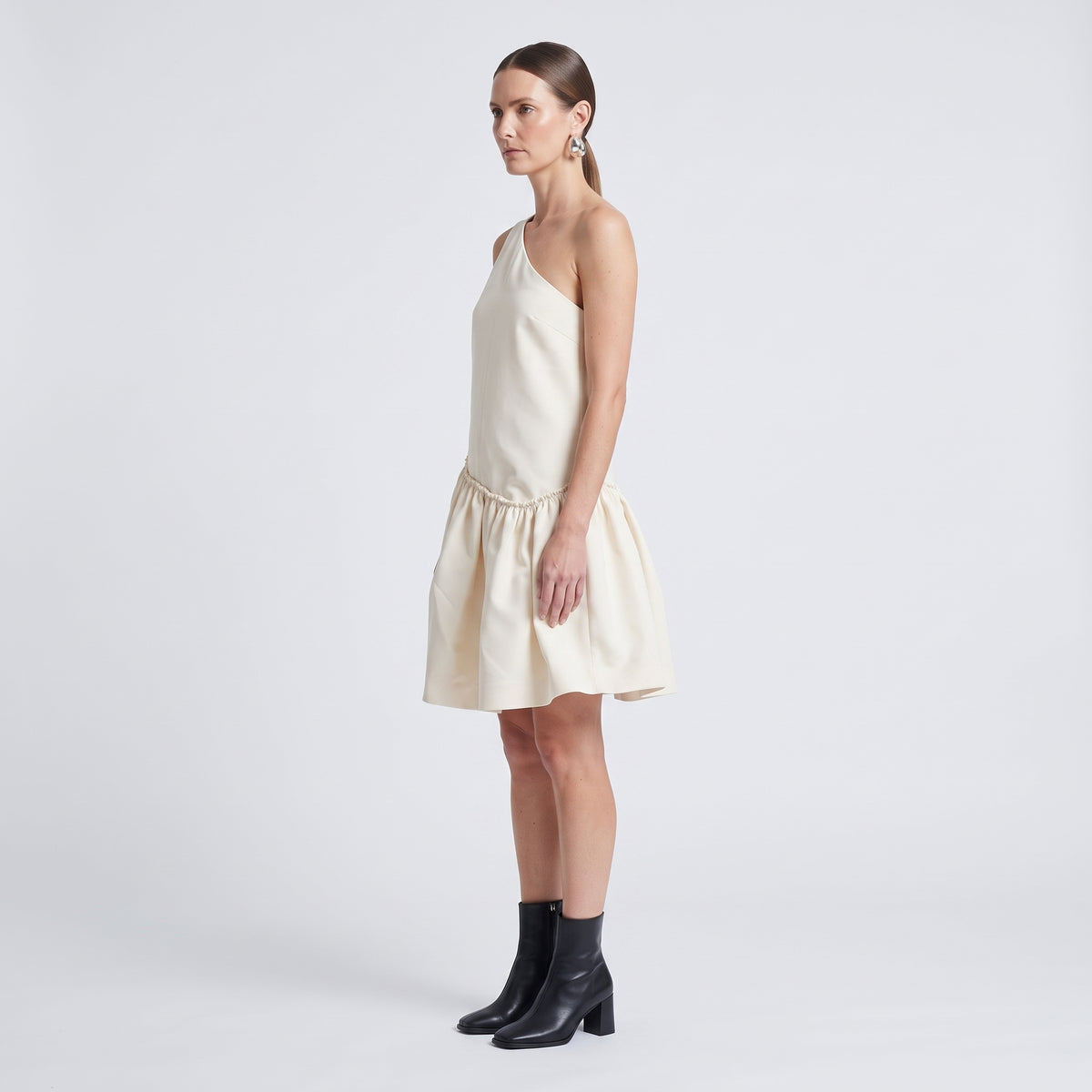 One Shoulder Flared Mini Dress